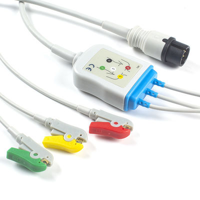 AAMI 6 पिन ECG केबल और लीडवायर 3 लीड IEC क्लिप कनेक्टर ECG केबल