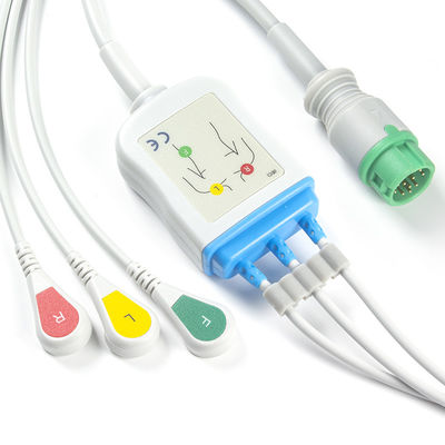माइंड्रे डेटास्कोप 040-000966-00 EA6232A ECG केबल और लीडवायर 12पिन कनेक्टर ECG केबल 3 लीड IEC स्नैप