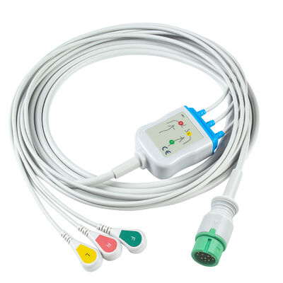 Ecomed ECG Cables and Leadwires 12pin Connector ECG Cable 3 5 Lead IEC AHA Snap Grabber Clip