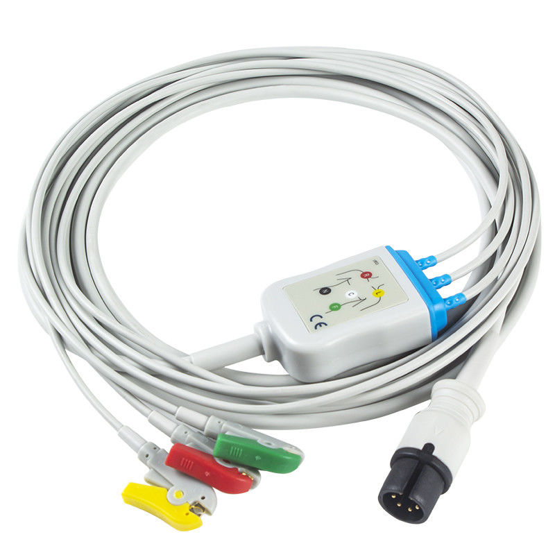 AAMI 6 पिन ECG केबल और लीडवायर 3 लीड IEC क्लिप कनेक्टर ECG केबल