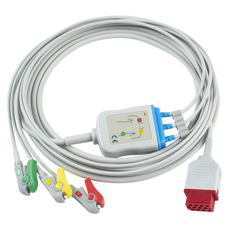 Bionet New BM3 BM5 ECG केबल और लीडवायर 12 पिन कनेक्टर ECG केबल 3 लीड IEC ग्रैबर क्लिप